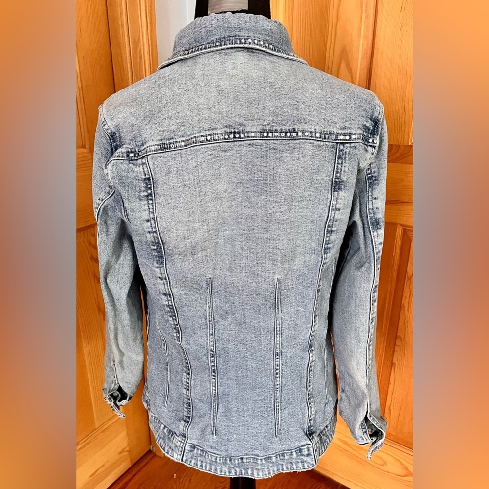 Laura Ashley Blue Sequin Denim Jacket Medium Boho Western Festival Cowgirl - Picture 3 of 17